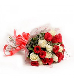 12 Red and white Roses Bouquet