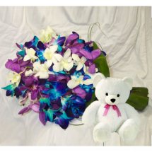 10 Blue Orchids Bunch+ Teddy