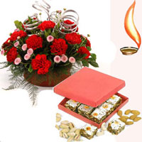 12 red roses basket+1/2 Kg sweets