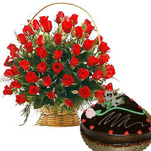 1 Kg Cake and 24 red Roses Basket